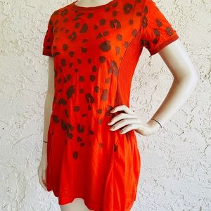 Hiroko Koshino BIS Top Orange Print Cotton Tunic Tee Asian Art to Wear Size 4